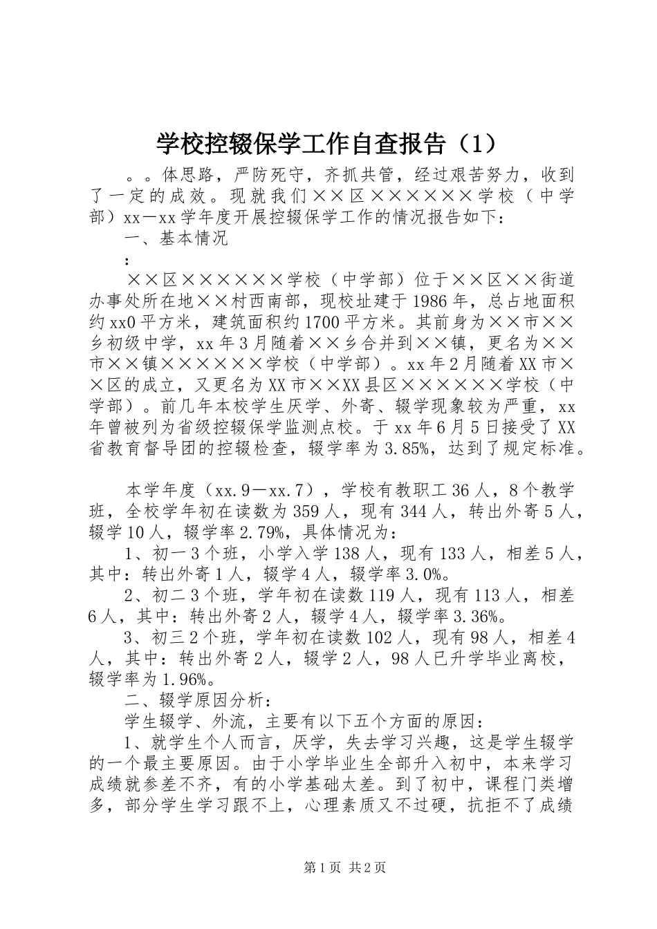 学校控辍保学工作自查报告（1） _第1页