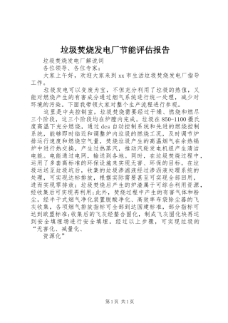 垃圾焚烧发电厂节能评估报告 