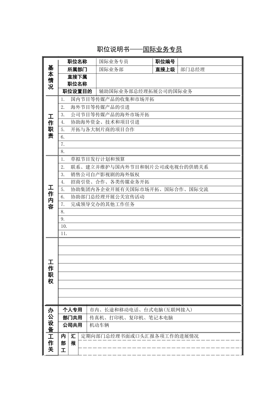 国际业务专员岗位说明书_第1页