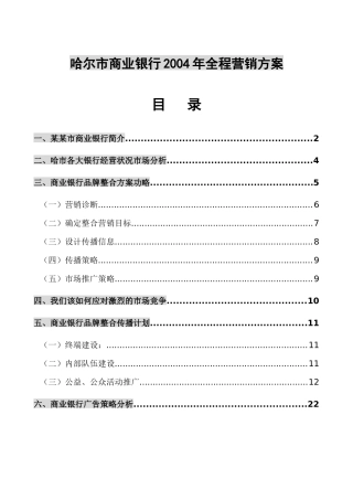 哈尔市商业银行某年度全程营销方案书