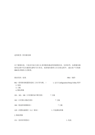 IBMx系列服务器报错代码