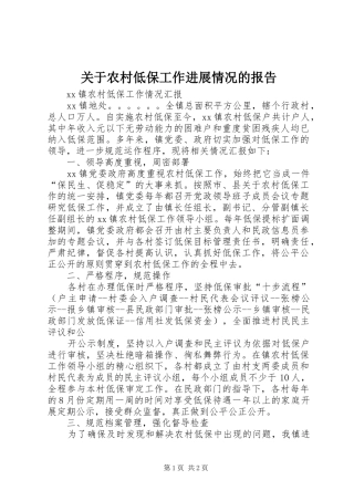 关于农村低保工作进展情况的报告 