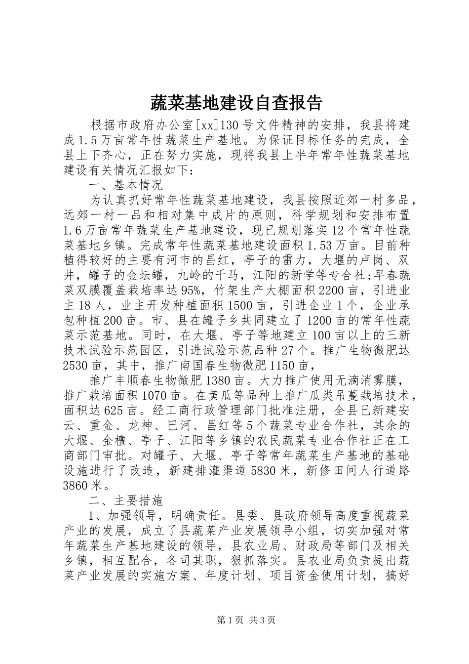 蔬菜基地建设自查报告 _第1页