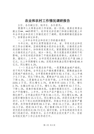 农业和农村工作情况调研报告 