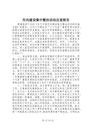 作风建设集中整治活动自查报告 