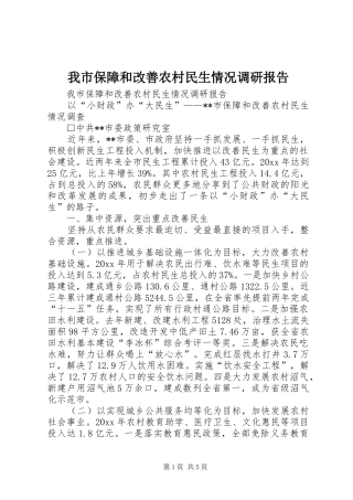 我市保障和改善农村民生情况调研报告 