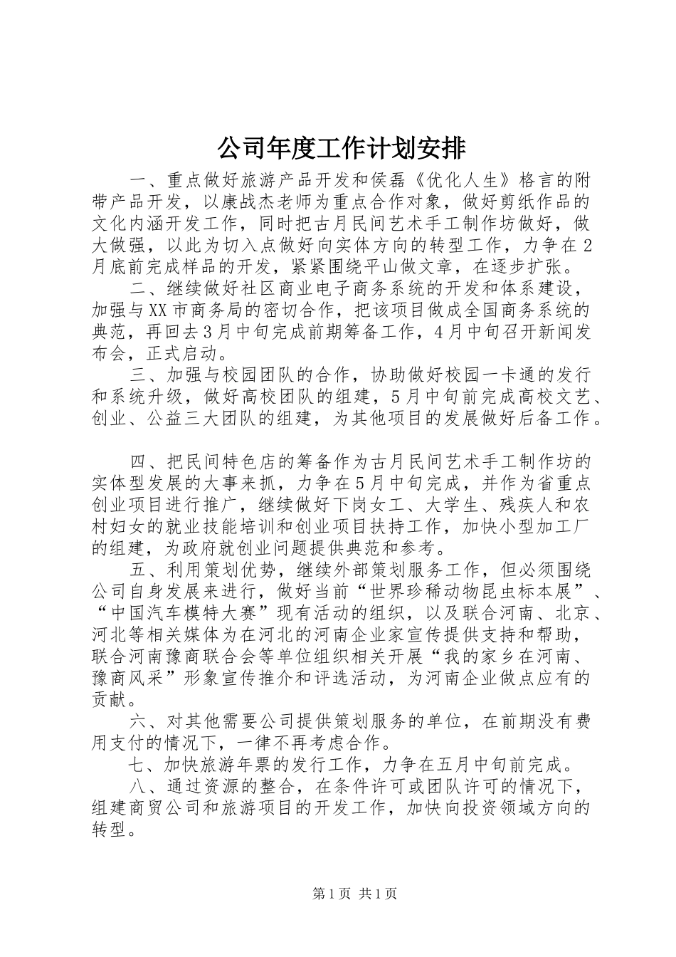 公司年度工作计划安排_第1页