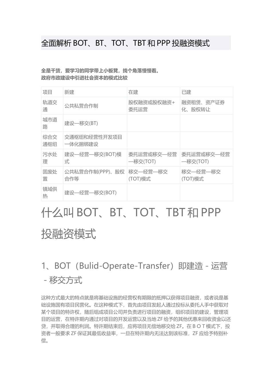 全解BOTBTTOTTBT和PPP业务模式_第1页