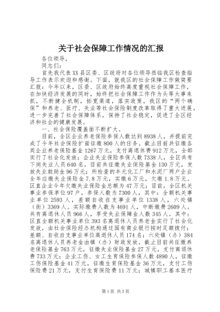 关于社会保障工作情况的汇报 