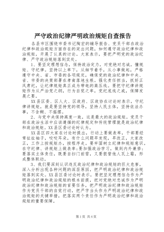 严守政治纪律严明政治规矩自查报告 