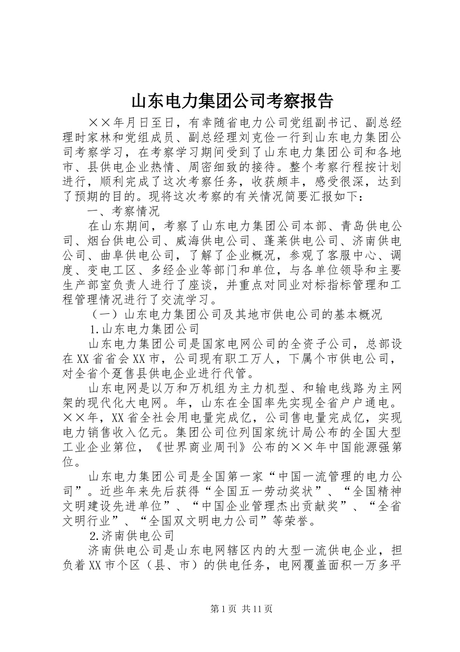 山东电力集团公司考察报告 _第1页