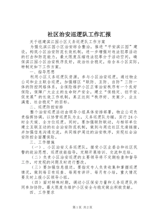社区治安巡逻队工作汇报 