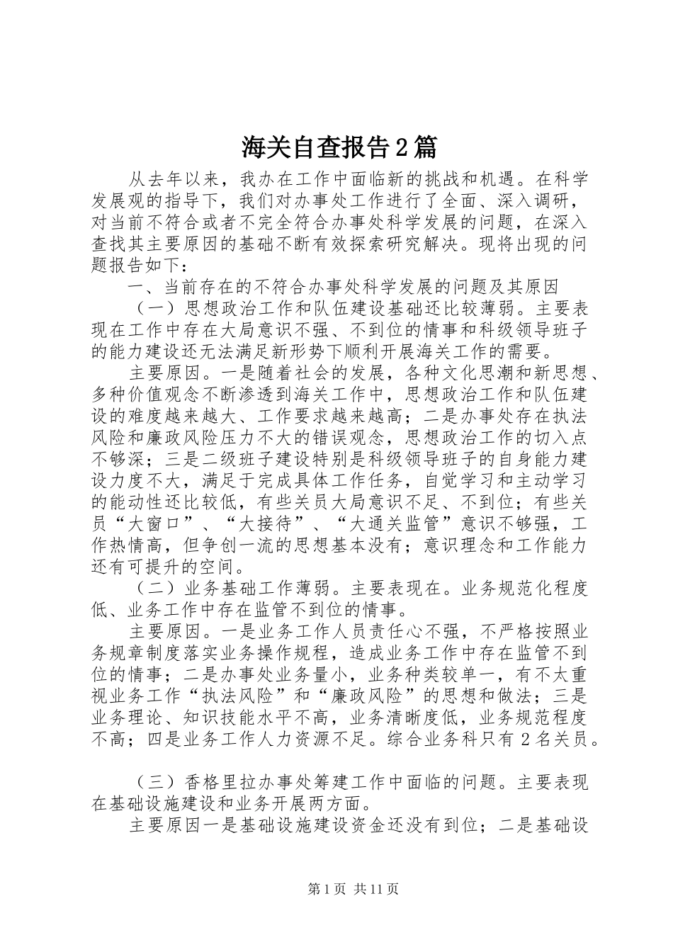 海关自查报告2篇_第1页