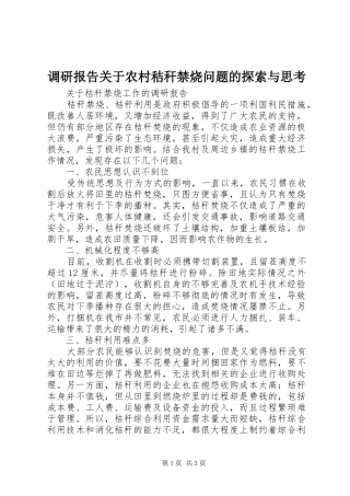 调研报告关于农村秸秆禁烧问题的探索与思考 