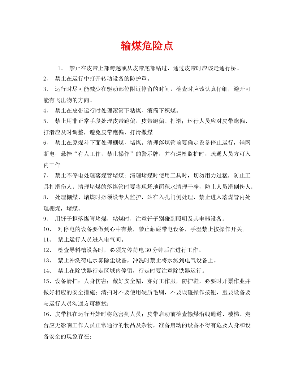 《安全管理》之输煤危险点 _第1页