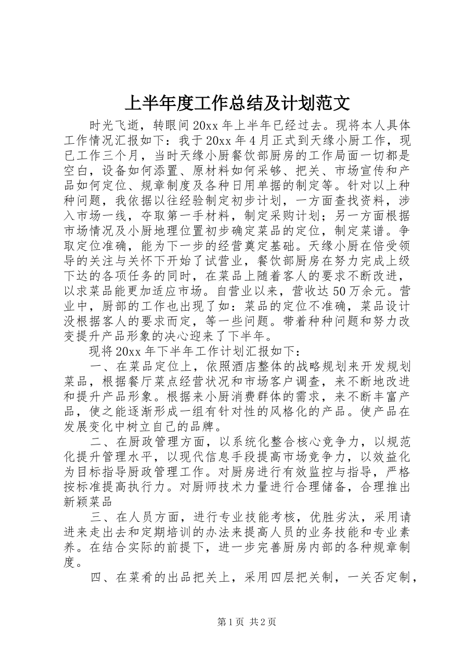 上半年度工作总结及计划范文_第1页
