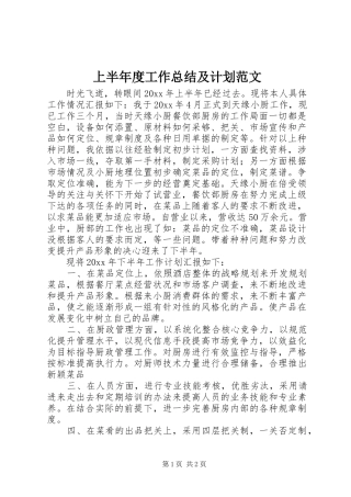 上半年度工作总结及计划范文