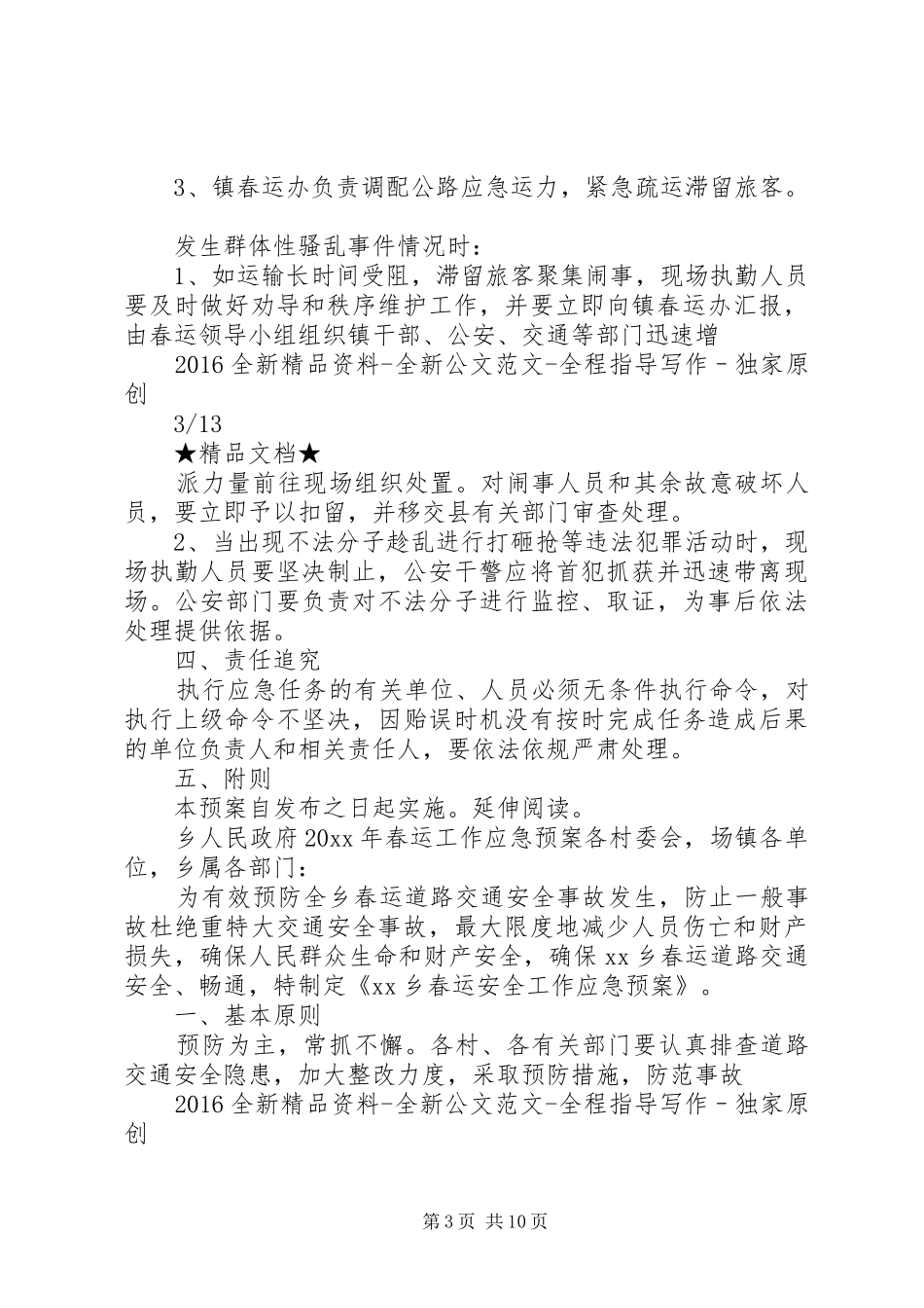 乡镇XX年春运工作应急预案及方案_第3页