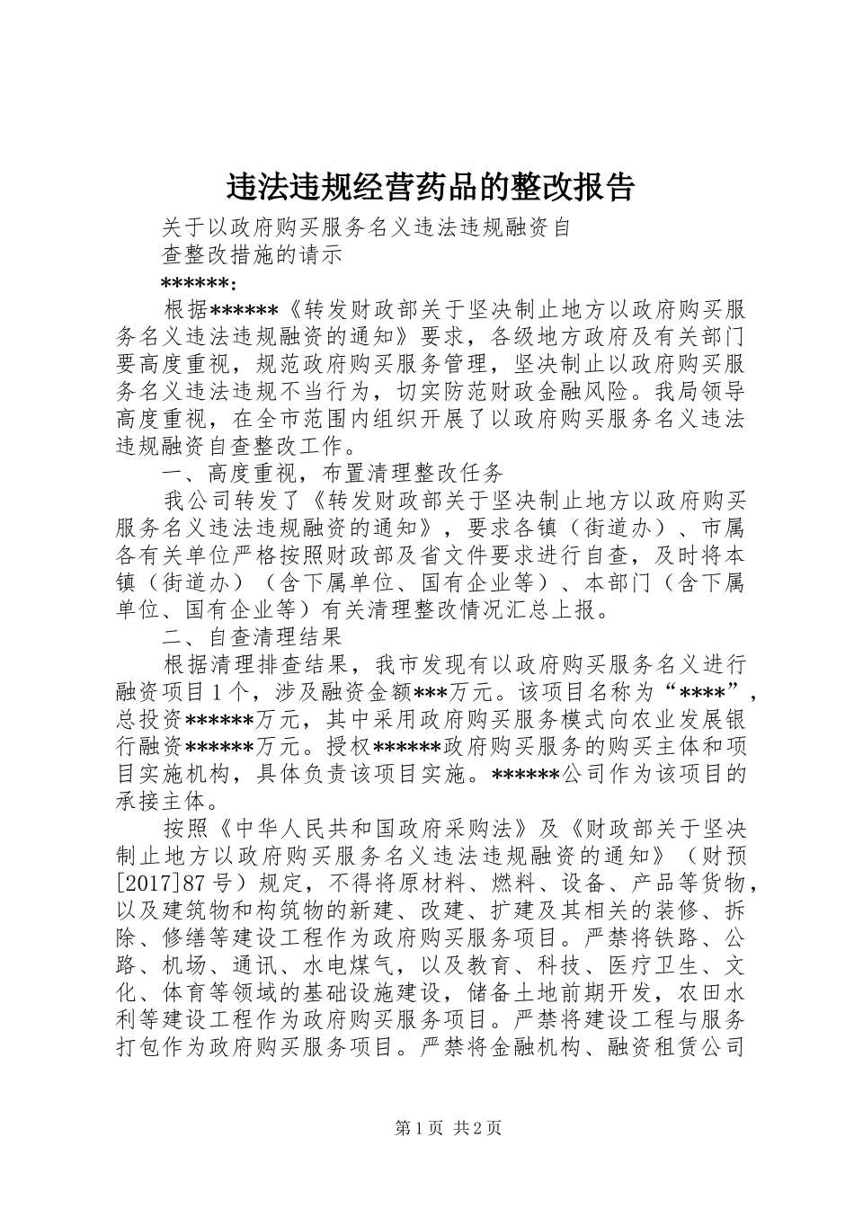 违法违规经营药品的整改报告 _第1页