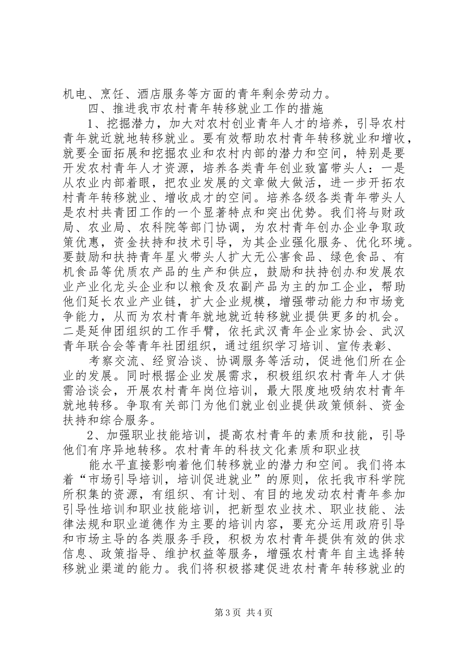 推进我市农村青年剩余劳动力转移工作项目的可行性报告 _第3页