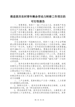 推进我市农村青年剩余劳动力转移工作项目的可行性报告 