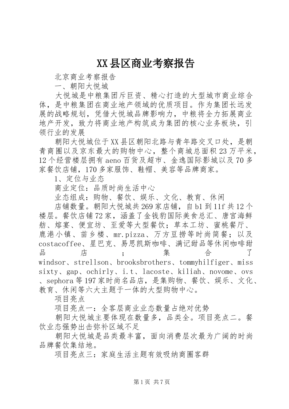 XX县区商业考察报告 _第1页