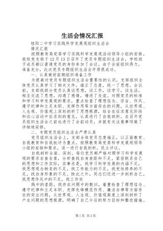 生活会情况汇报 