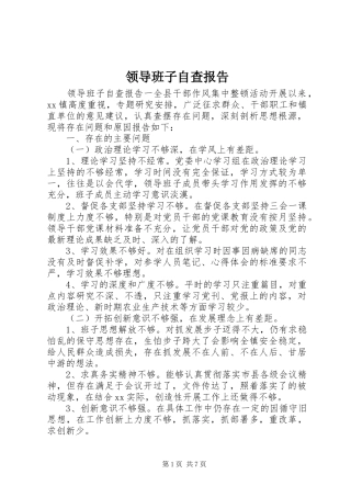 领导班子自查报告 
