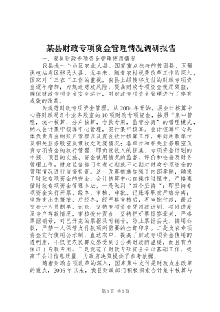 某县财政专项资金管理情况调研报告 