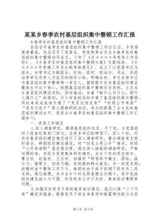 某某乡春季农村基层组织集中整顿工作汇报 