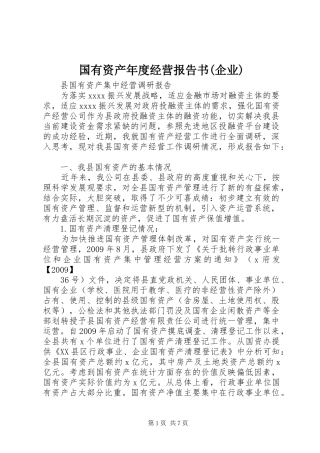 国有资产年度经营报告书(企业) 