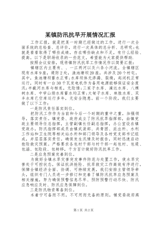 某镇防汛抗旱开展情况汇报 