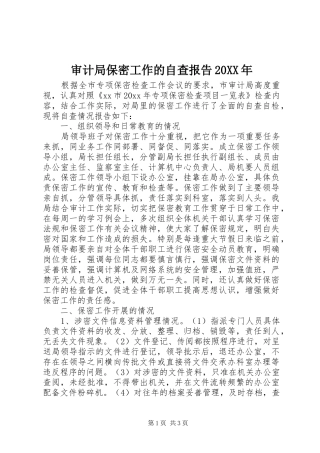 审计局保密工作的自查报告20XX年