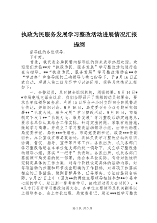 执政为民服务发展学习整改活动进展情况汇报提纲 