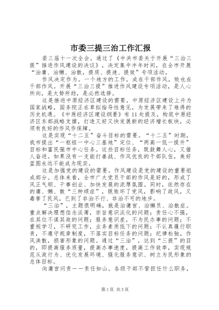 市委三提三治工作汇报 