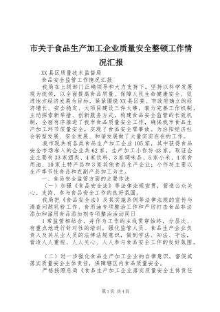 市关于食品生产加工企业质量安全整顿工作情况汇报 
