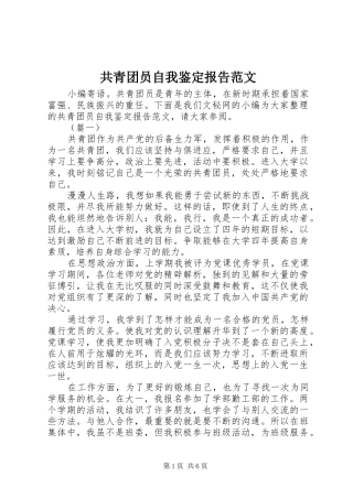 共青团员自我鉴定报告范文 