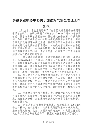 乡镇农业服务中心关于加强沼气安全管理工作汇报 