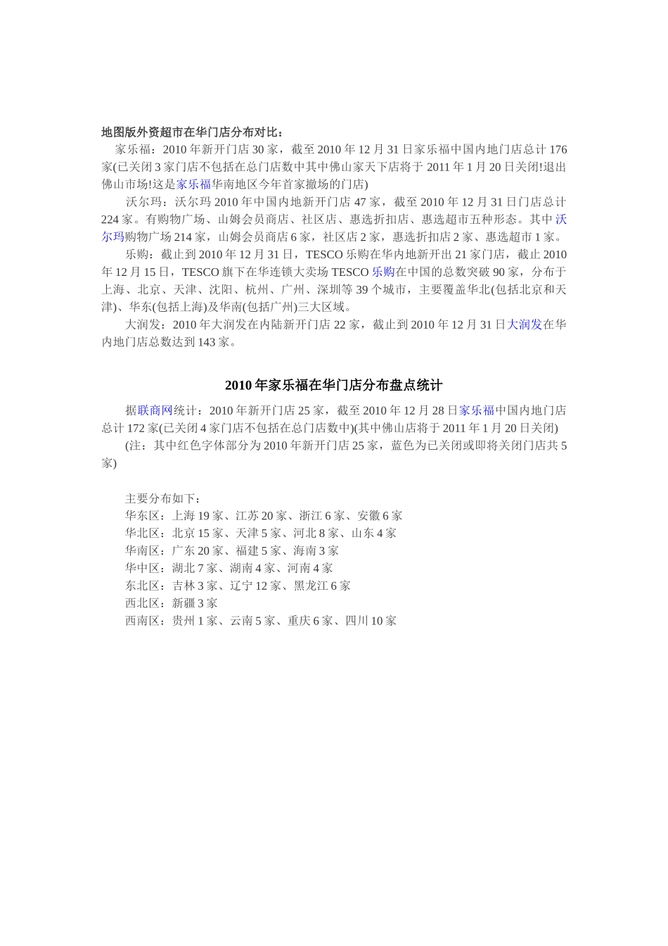 XXXX年主要外资超市在华门店对比及门店分布_第3页