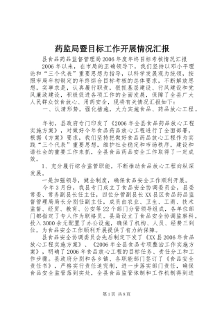 药监局暨目标工作开展情况汇报 