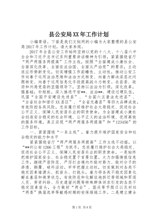 县公安局XX年工作计划