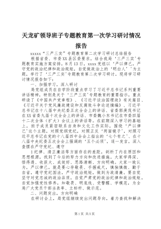天龙矿领导班子专题教育第一次学习研讨情况报告 
