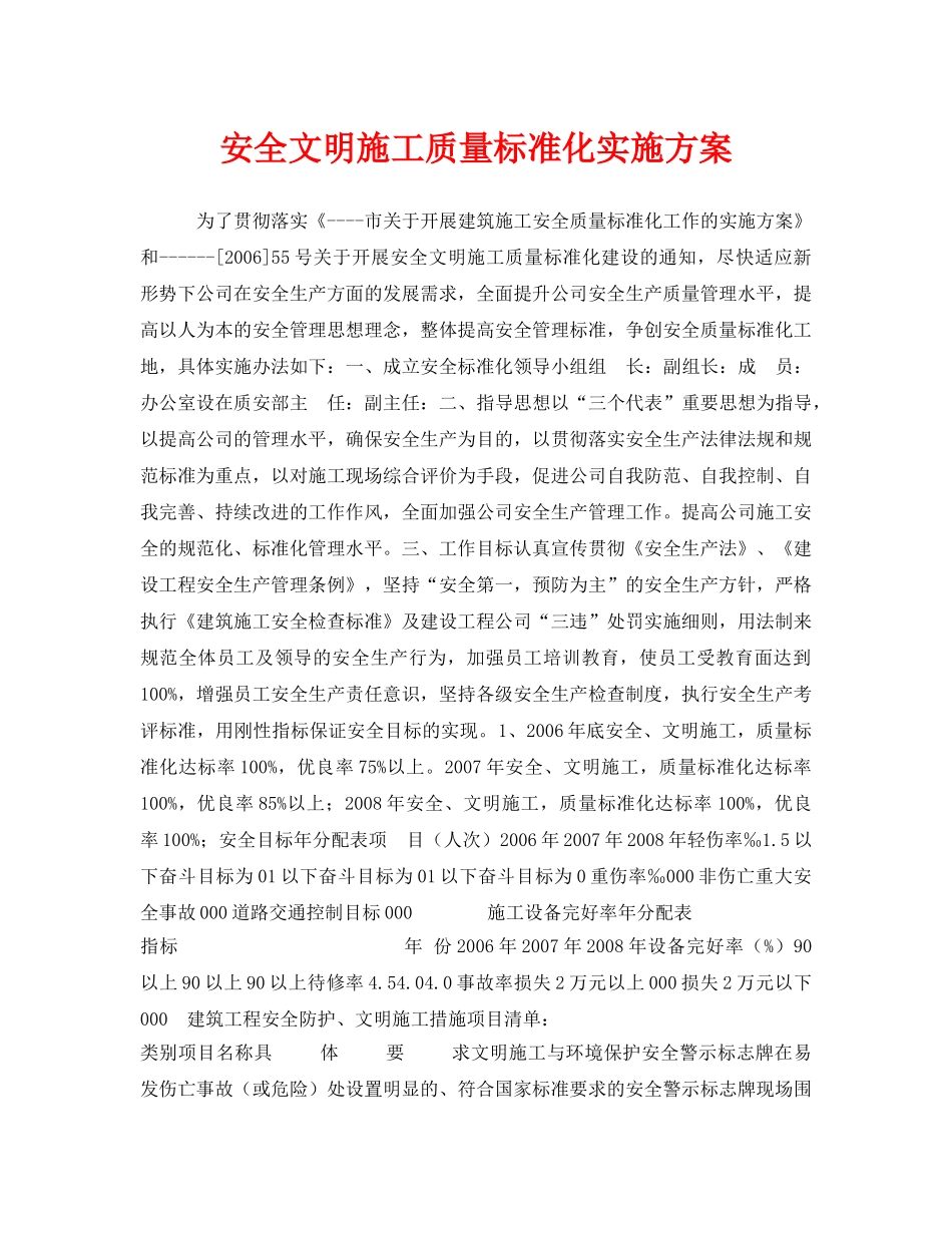 《安全管理文档》之安全文明施工质量标准化实施方案 _第1页