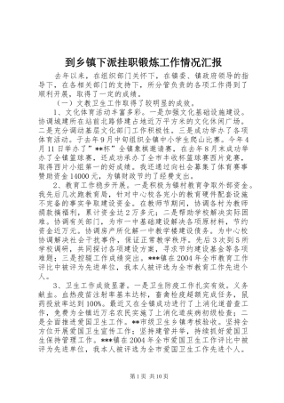 到乡镇下派挂职锻炼工作情况汇报 