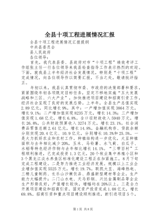 全县十项工程进展情况汇报 