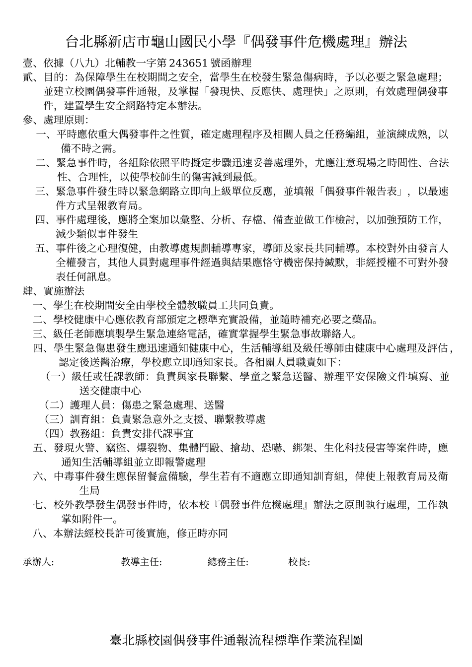 台北县新店市龟山国民小学偶发事件危机处理办法_第1页
