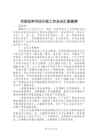 市政法和司法行政工作会议汇报提纲 