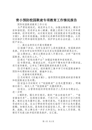 青小预防校园欺凌专项教育工作情况报告 