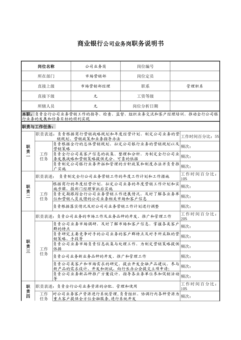商业银行公司业务岗职务说明书_第1页