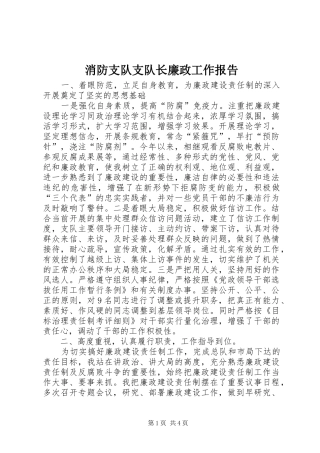 消防支队支队长廉政工作报告 